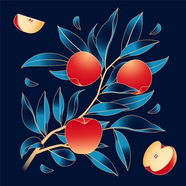 Disegno dell'illustrazione della frutta con stile vintage