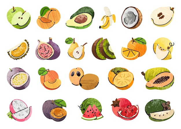 ベクトル フルーツイラスト 抽象的なフラットアウトライン描画スタイルのシンプルなイラスト健康食品
