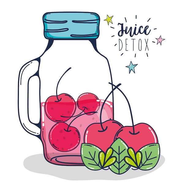 Fruit juice detox cherries and mason jar 