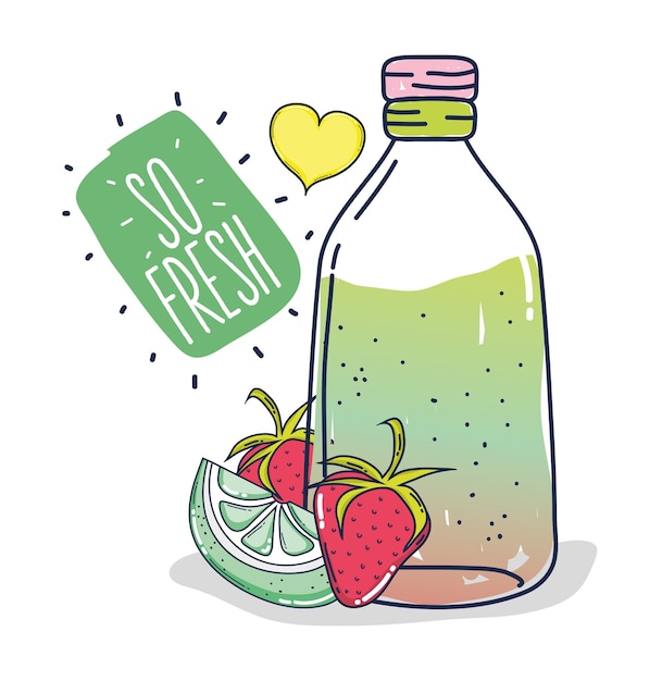 Fruit juice in glass bottle cartoon