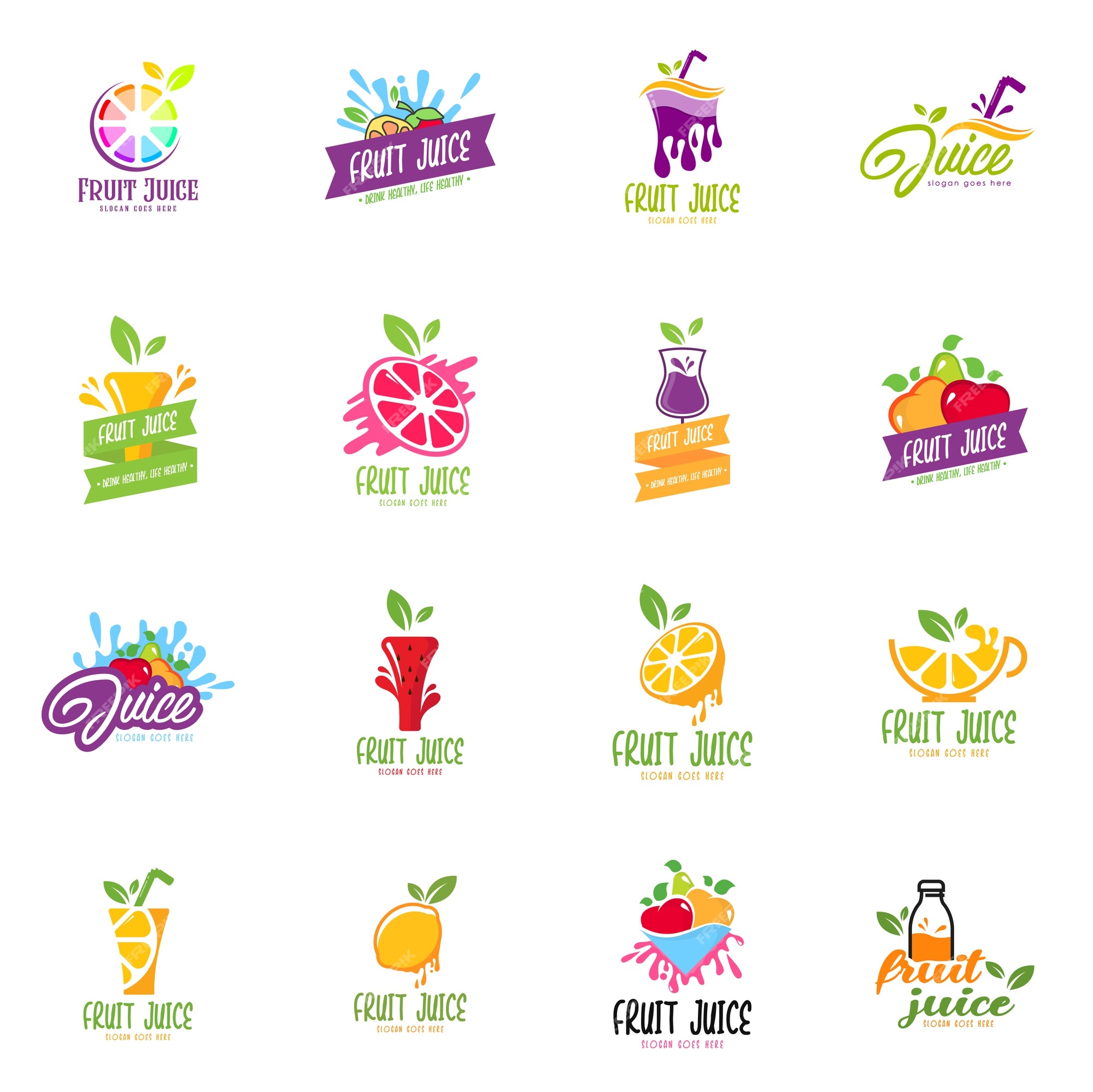 Premium Vector | Fruit juice logo set