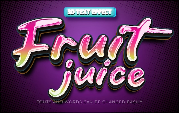 Fruit juice summer 3d stile di effetto di testo modificabile