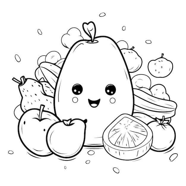 ベクトル fruit kawaii cartoon for coloring book