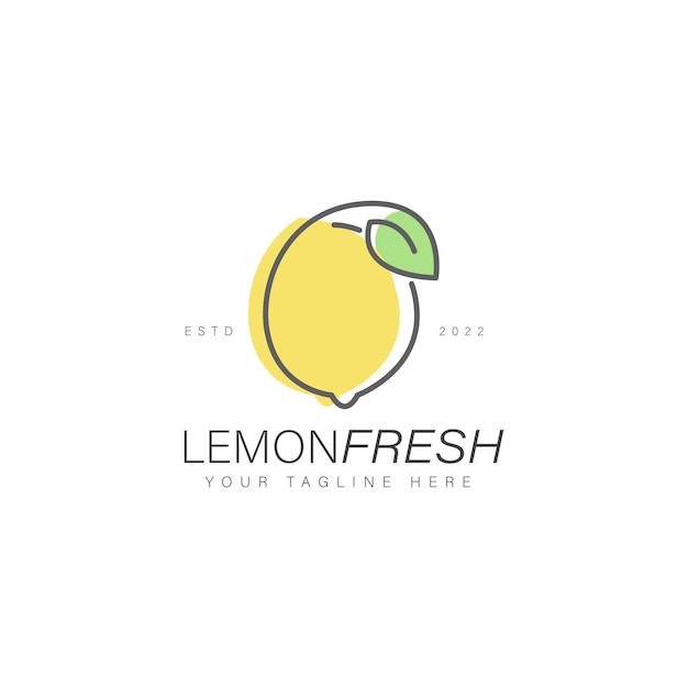 Fruit lemon fresh line art logo design illustration icon