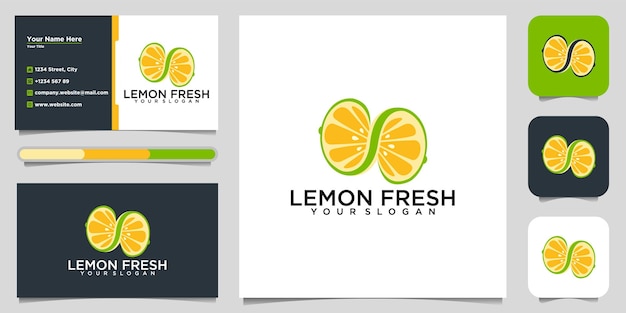 Fruit lemon fresh lines art colorful logo design vector symbol icon illustration