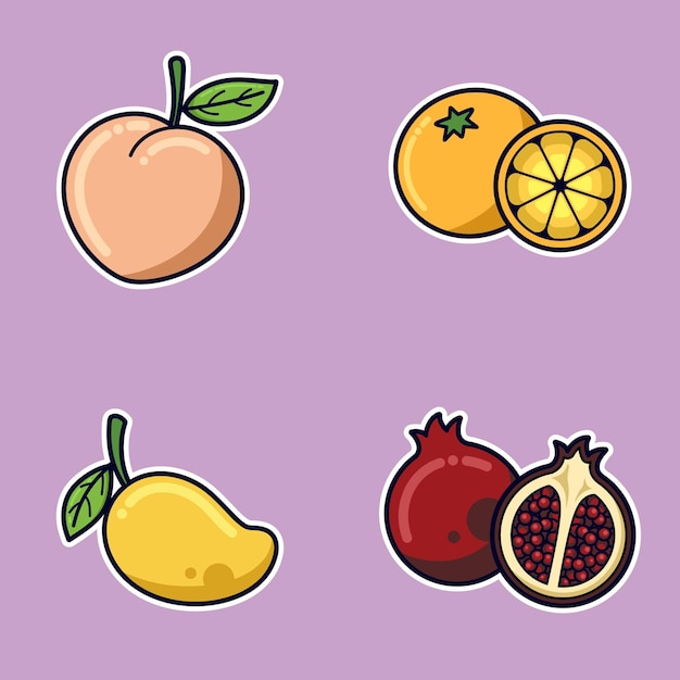 Fruit Leuke Cartoon Perzik Oranje Mango Pruim Vector