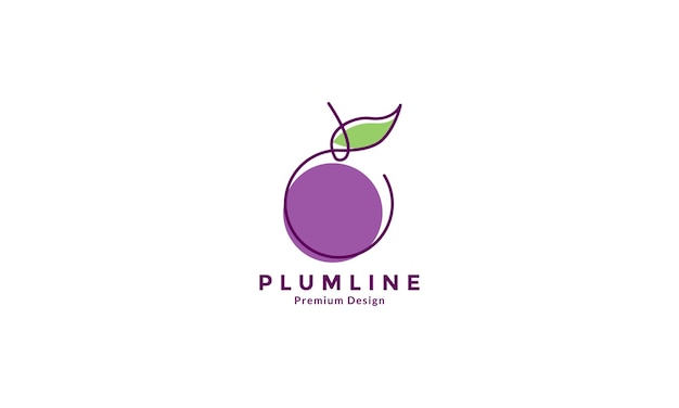 fruit lijnen kunst kleurrijke paarse pruim logo ontwerp vector symbool pictogram illustratie