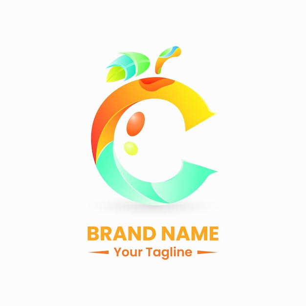 fruit logo letter c. oranje, modern, pictogram, verloop, kleurrijk, elegant en schoon