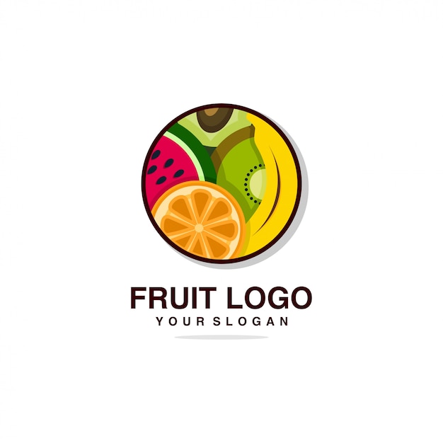 Fruit logo met fris ogende ontwerpsjabloon, banaan, sinaasappel, fruit, fris, gezondheid, merk, bedrijf,