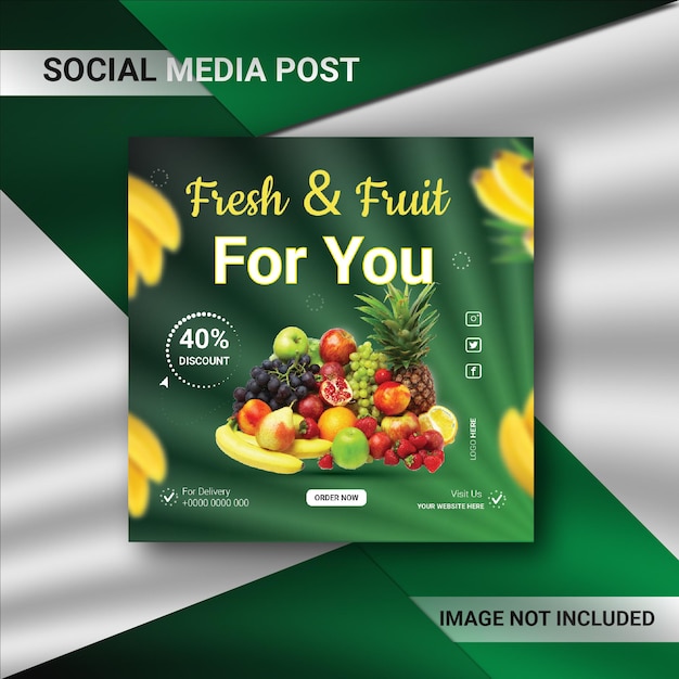 Vector fruit menu social media promotion instagram post design or web banner template