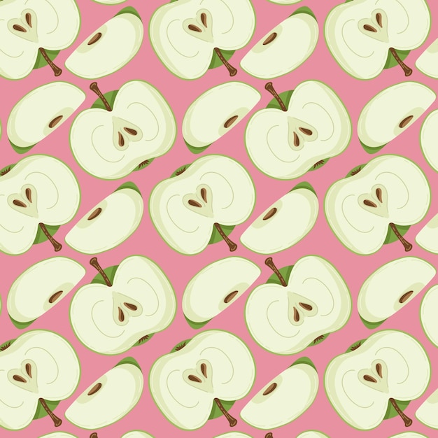Fruit naadloos patroon voor textielproducten, appelstukjes en bot in een vlakke stijl