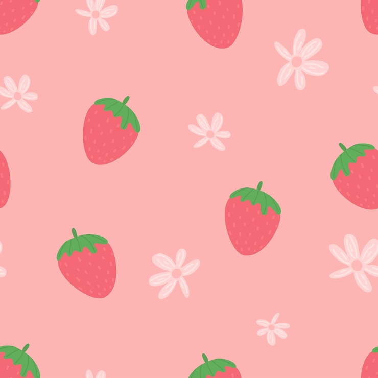 Fruit ontwerp aardbei naadloos patroon Leuke eenvoudige verse aardbei achtergrond met bloemen Leuke vector print getekend in cartoon stijl voor textielverpakkingen