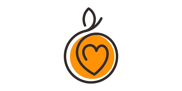 Fruit orange and love design loge icon line vector illustration