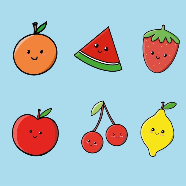 Vector fruit pack cute face fruit