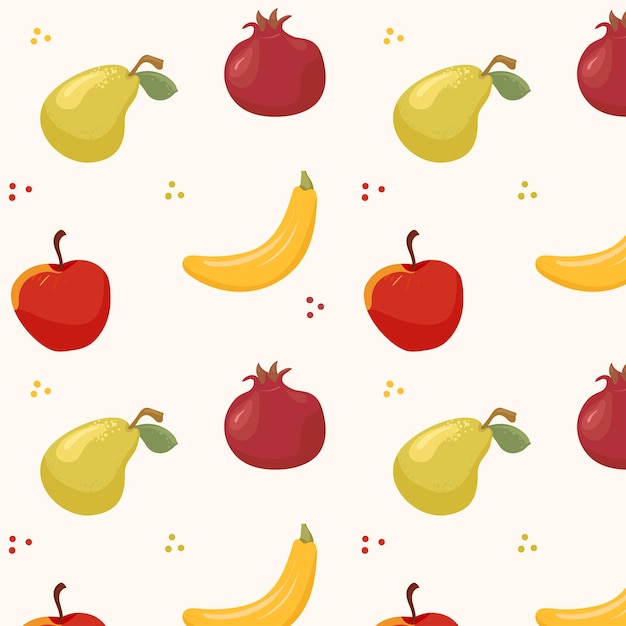 Fruit pattern Apple banana pomegranate pear on a pattern for textiles wallpapers fabrics backgrounds Fruits for culinary publics