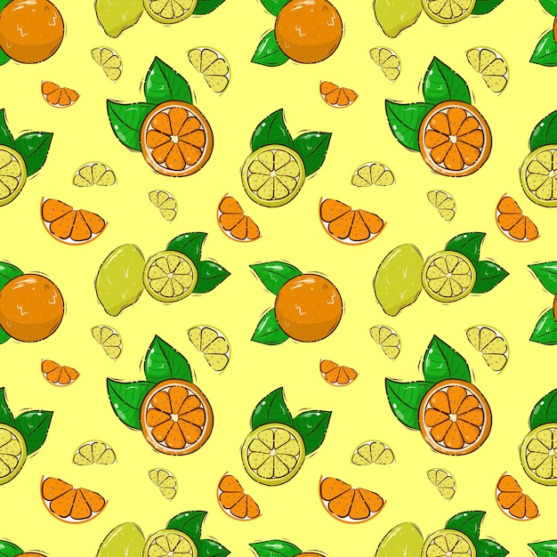 Fruit pattern background with orange and lemon seamless vector background