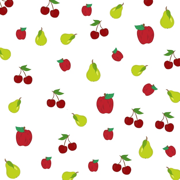 Фруктовый рисунок Фруктовая смесь фона Текстура для модного печати Яблоки груши и вишни