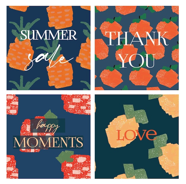 Fruit pattern set with inspirational quotes