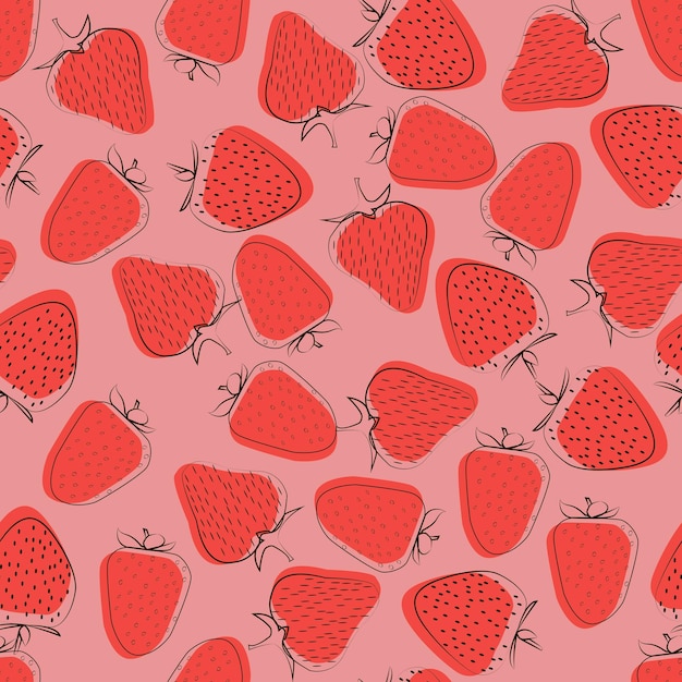 Vector fruit pattern with strawberry on a pink background