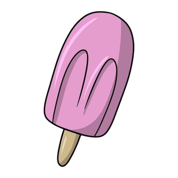 Fruit pink ice cream on a wooden stick vector cartoon