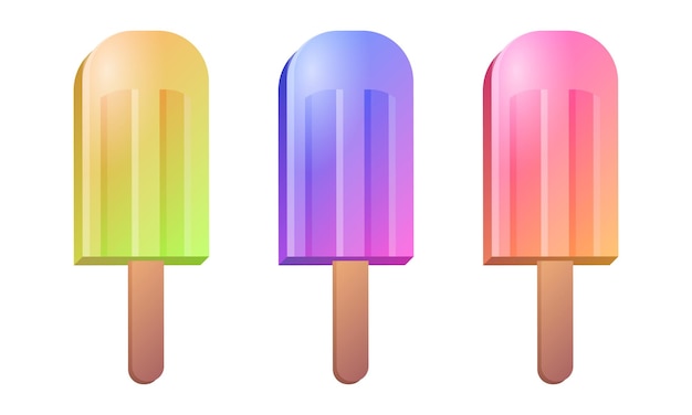 Fruit popsicle colorful ice creams on wooden stick set