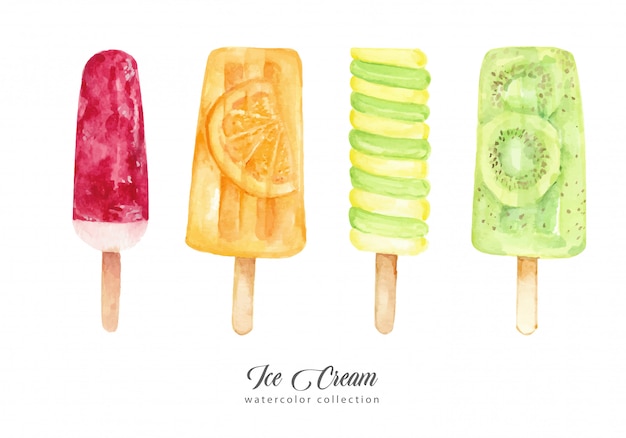 Fruit popsicle ice cream watercolor collection