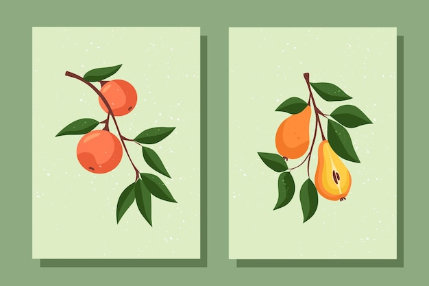 fruit poster set tak met sinaasappels tak met peren