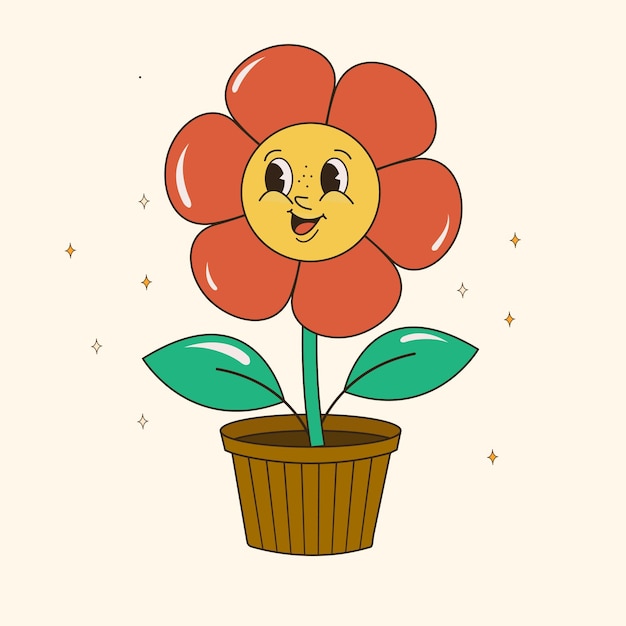 Fruit retro funky cartoon characters Comic mascot of banana with happy smile face hands and feet