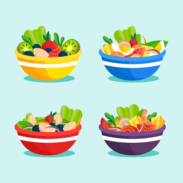 Fruit and salad bowls concept