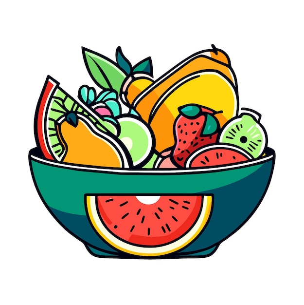 Vector fruit and salad bowls vector illustration