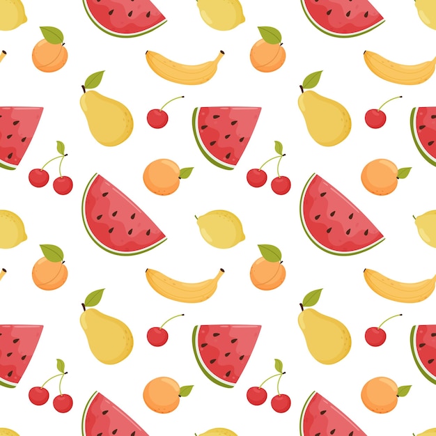 Fruit seamless pattern Summer fresh fruits on a white background