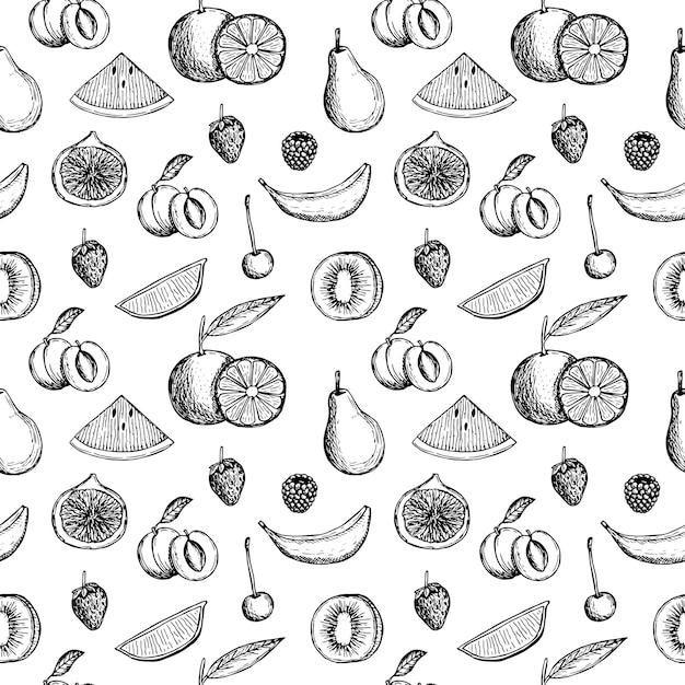 Fruit seamless pattern vector illustration hand drawing sketch