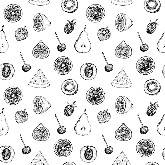 Fruit seamless pattern vector illustration hand drawing