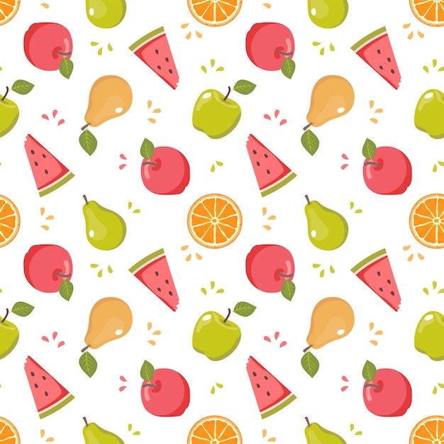 Fruit seamless pattern with apples pears and watermelon