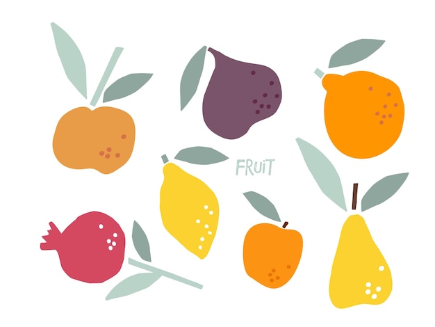 Fruit set. hand drawn doodle sketch isolated. funny colored abstract vector food template for menu