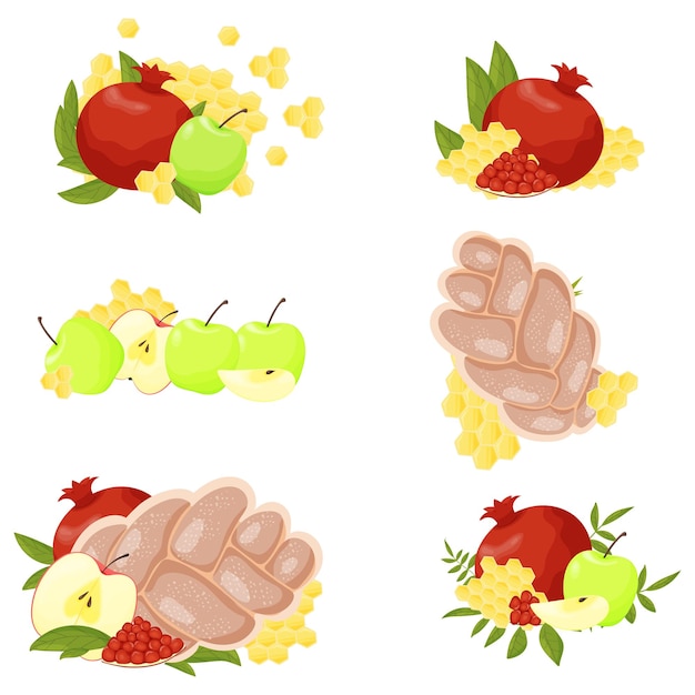 Fruit set Platte vectorillustraties Rosj Hasjana