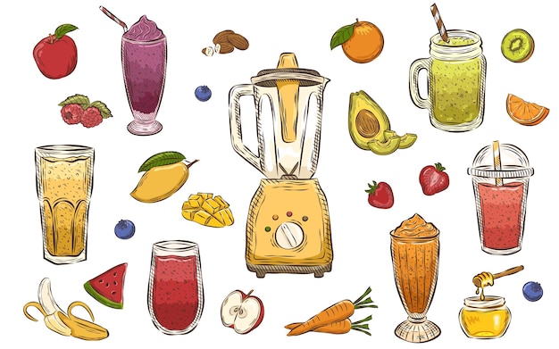 Vector fruit smoothies illustrations