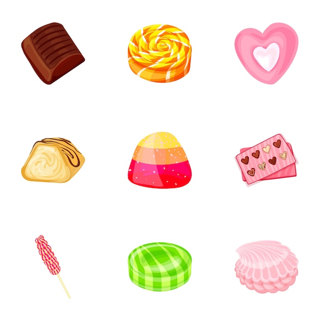 Fruit snoep icon set, cartoon stijl