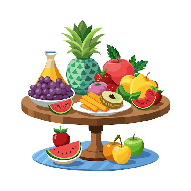 a fruit stand with fruits on it including a pineapple and a banana