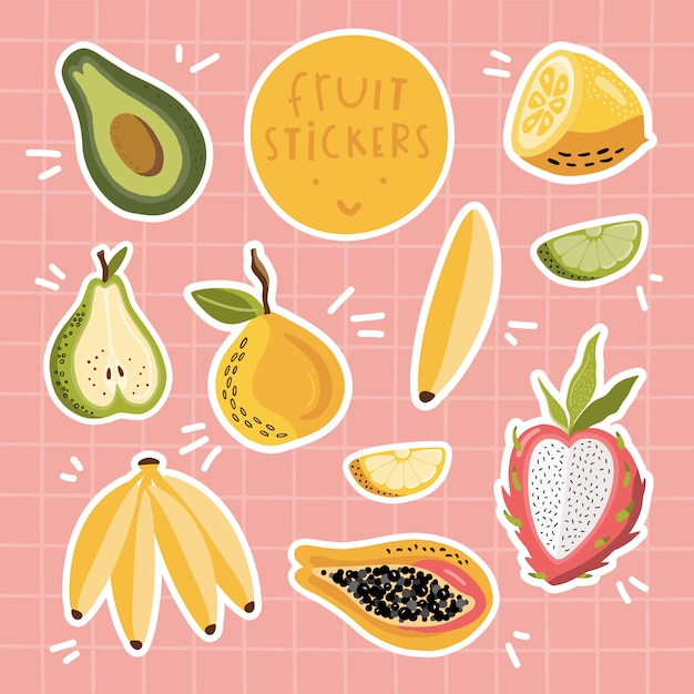 Vector fruit stickers set.