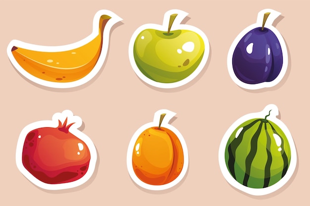 Fruit stickers vector cartoon artwork isolated set graphic design illustration