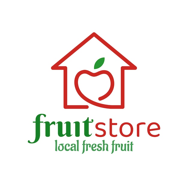 Fruit Store Logo Design Concept Template with an apple and house line symbol illustration