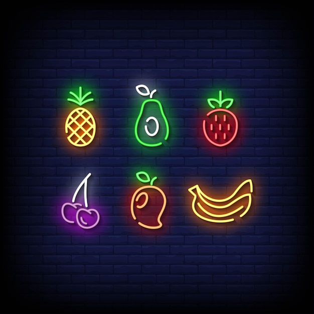 Simbolo di frutta insegne al neon stile