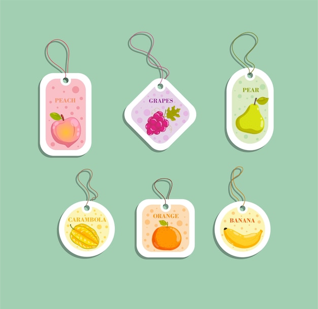 Vector fruit tags templates modern colored flat vector