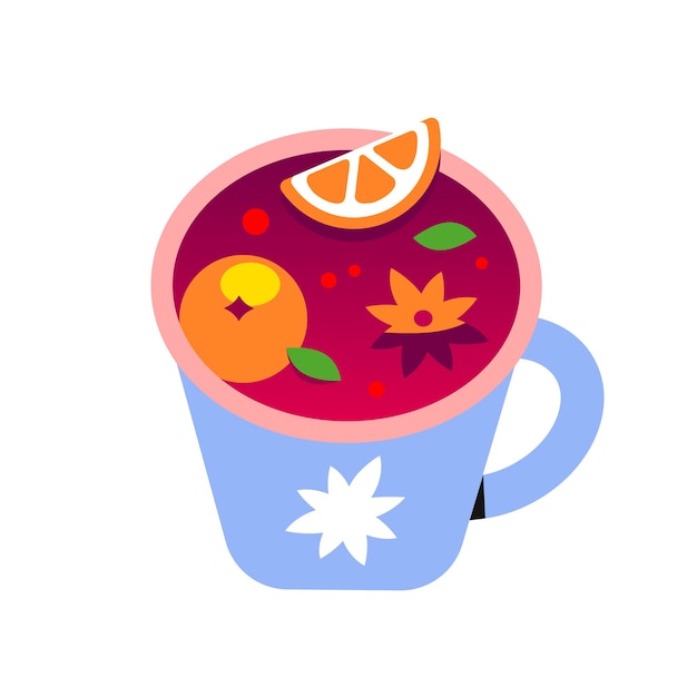 Fruit tea in a blue mug. hot mulled wine, sangria, punch for the menu. Winter alcoholic drink