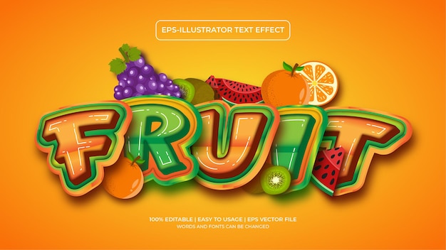 Vettore effetto testo frutta in allegro stile 3d