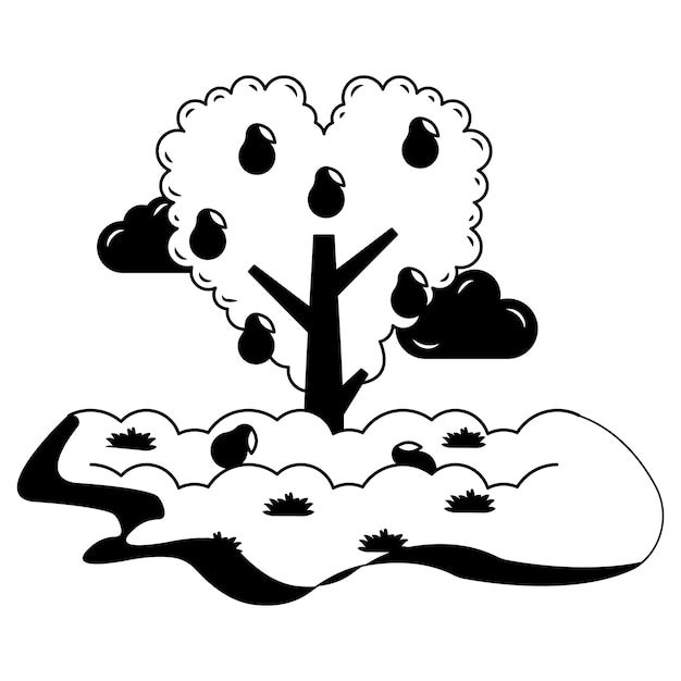 Fruit tree sky and cloud in fields Vector Icon Design Nature Love Symbol Artistic land forms Scenes