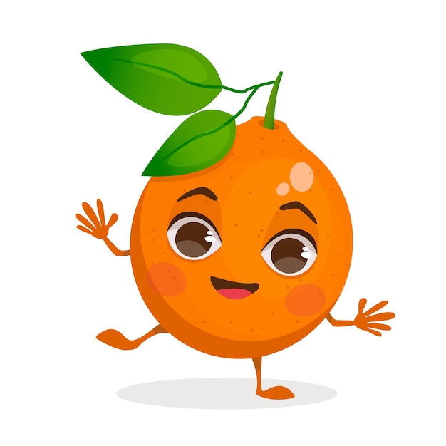 얼굴 팔과 다리가 있는 과일 벡터 만화 캐릭터 오렌지 과일