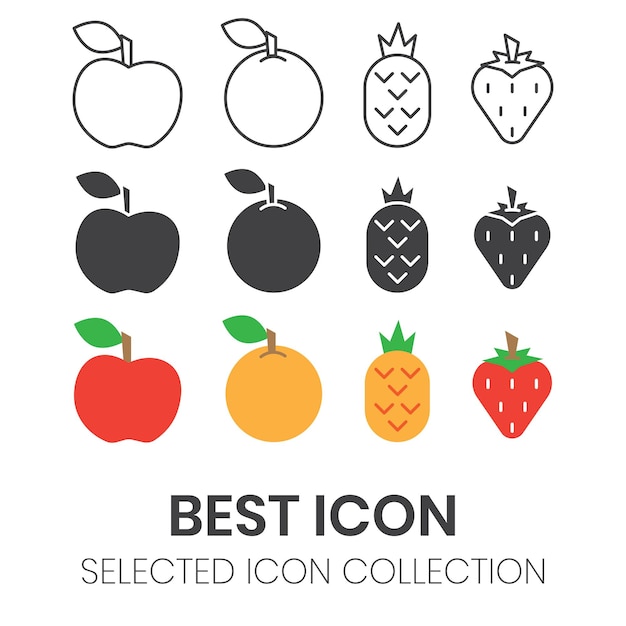 fruit vector icon set collection