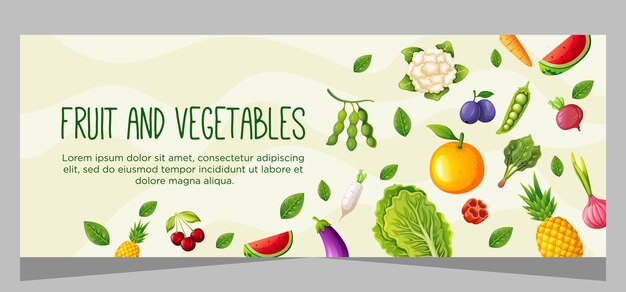 Vettore modello di banner orizzontale per frutta e ortaggi